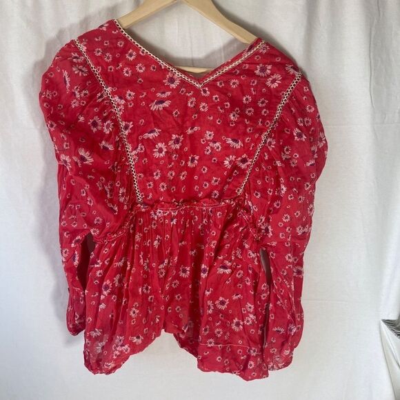 Free People Never A Dull Moment Red Daisy Print Boho Top  SEE DESCRIPTION Sz S - Picture 5 of 9
